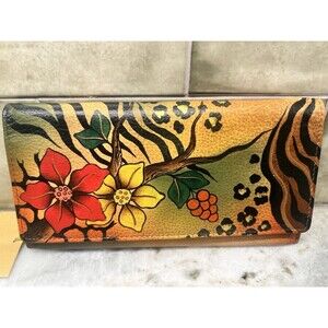 Anuschka Women's Wallet Floral Leopard Tiger Design Trifold Credit Bills Coins